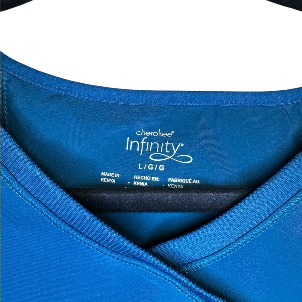 Cherokee Infinity Caribbean Blue Short Sleeve Women's Scrub Top - Picture 2 of 6